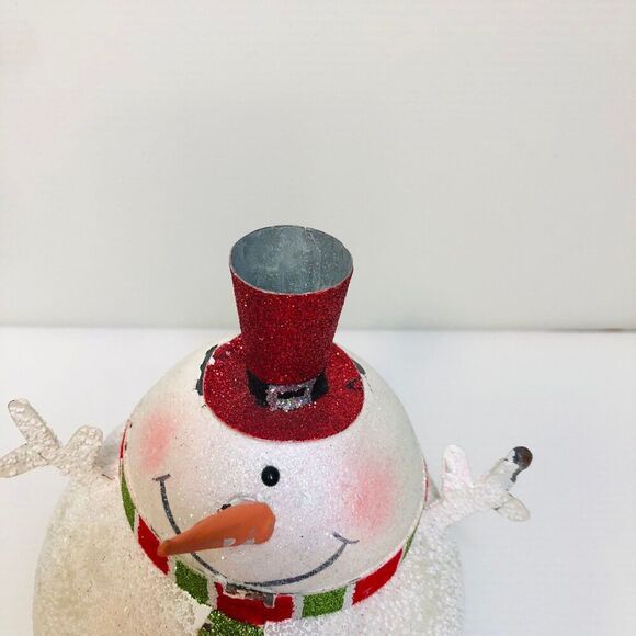 Vintage Christmas Shimmery Snowman Weighted Stocking Holder Mantel Decor - Picture 8 of 11